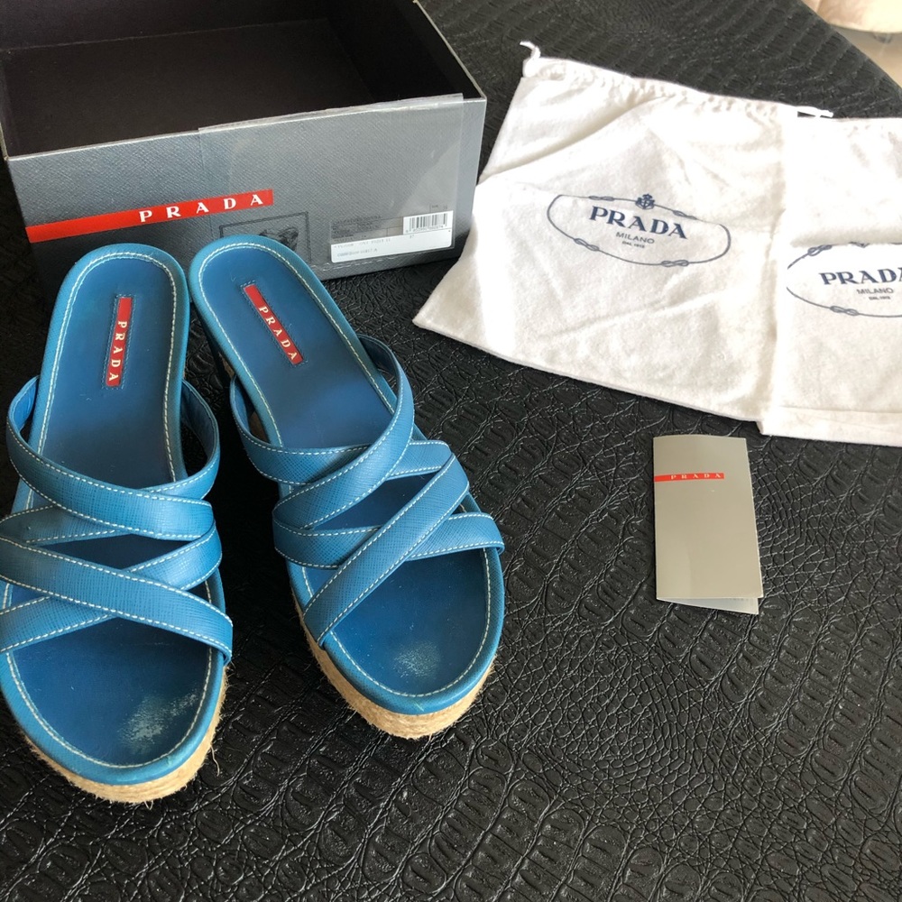 Prada Blue Leather Sandel Platform 39